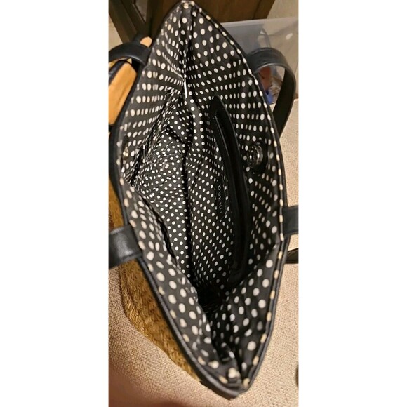 Bueno Women's Woven Straw Black Trim 3D Flower Accent Shoulder Tote Bag Purse - Picture 8 of 9